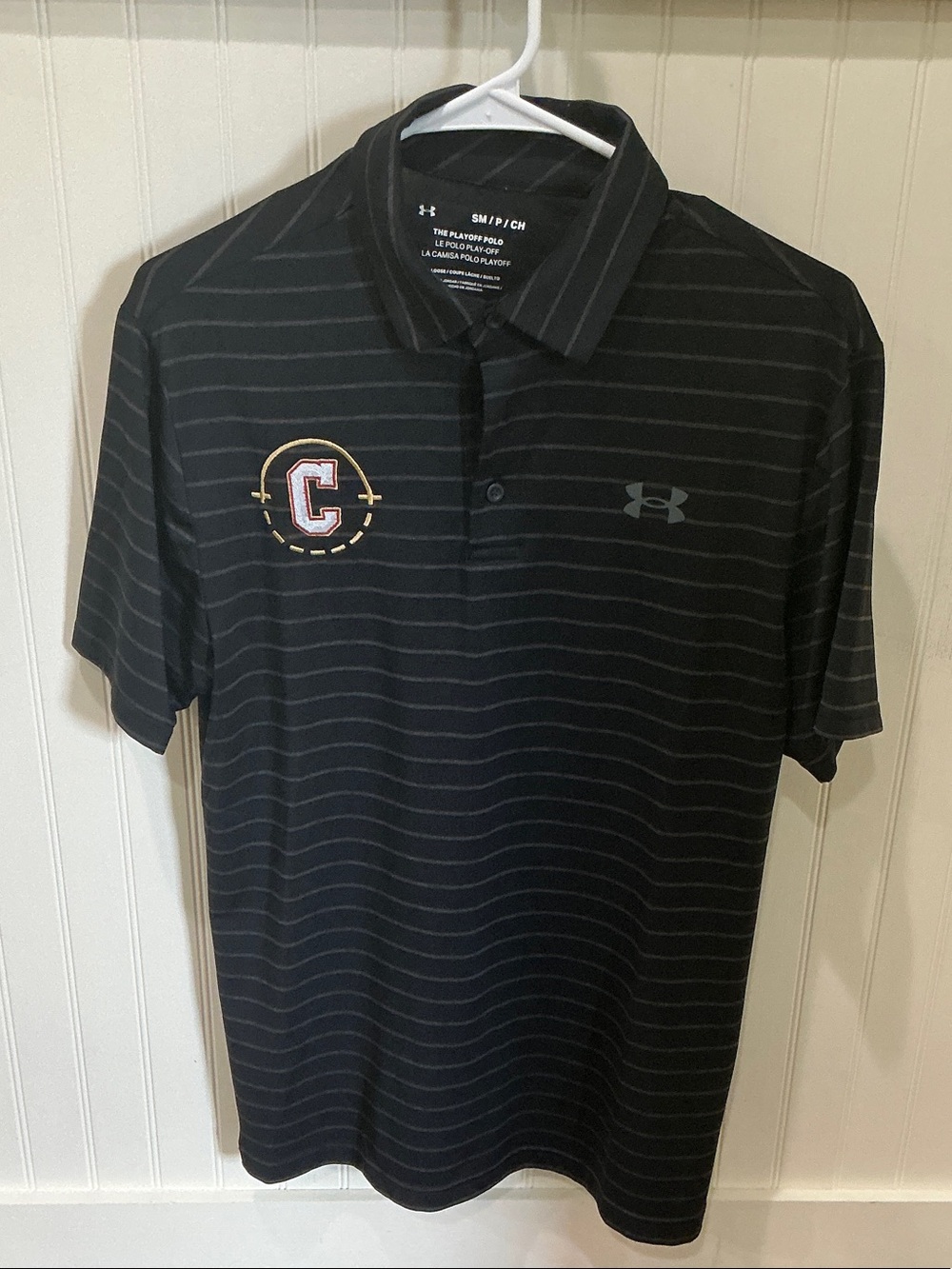 Under Armour College of Charleston Black Polo with Subtle Gray Stripes